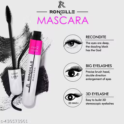 Ronzille 2-in-1 Mascara – Volumizing & Lengthening | Smudge Proof | Long Lasting 15ml