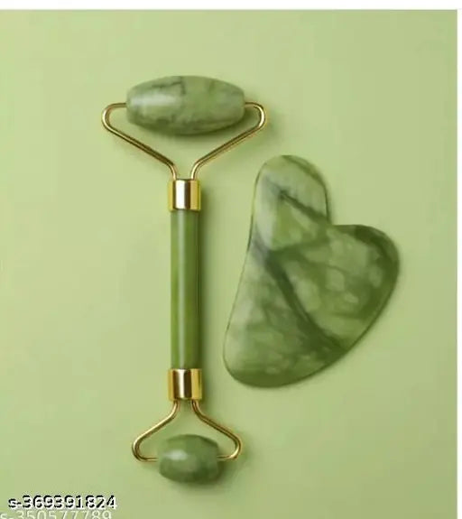 Jade Roller and Gua Sha Set - Natural Jade Stone Face Massage Tool